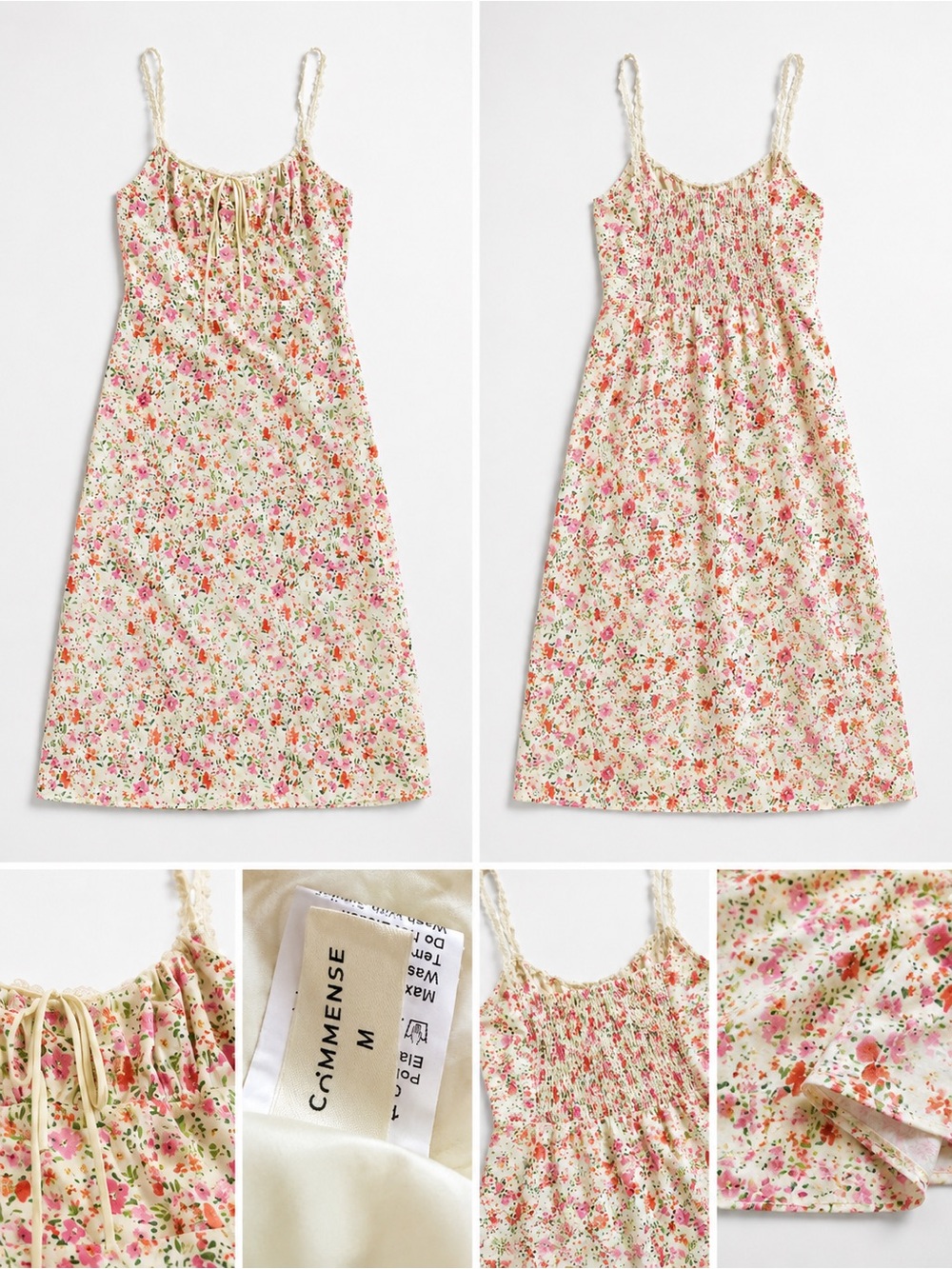 Commense Cream Floral Tie-Front Sundress in Pink and Orange